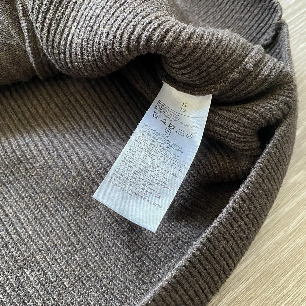 Banana Republic Ribbed Knit Full Zip Hoodie Men's XL Brown Minimal Cotton Blend